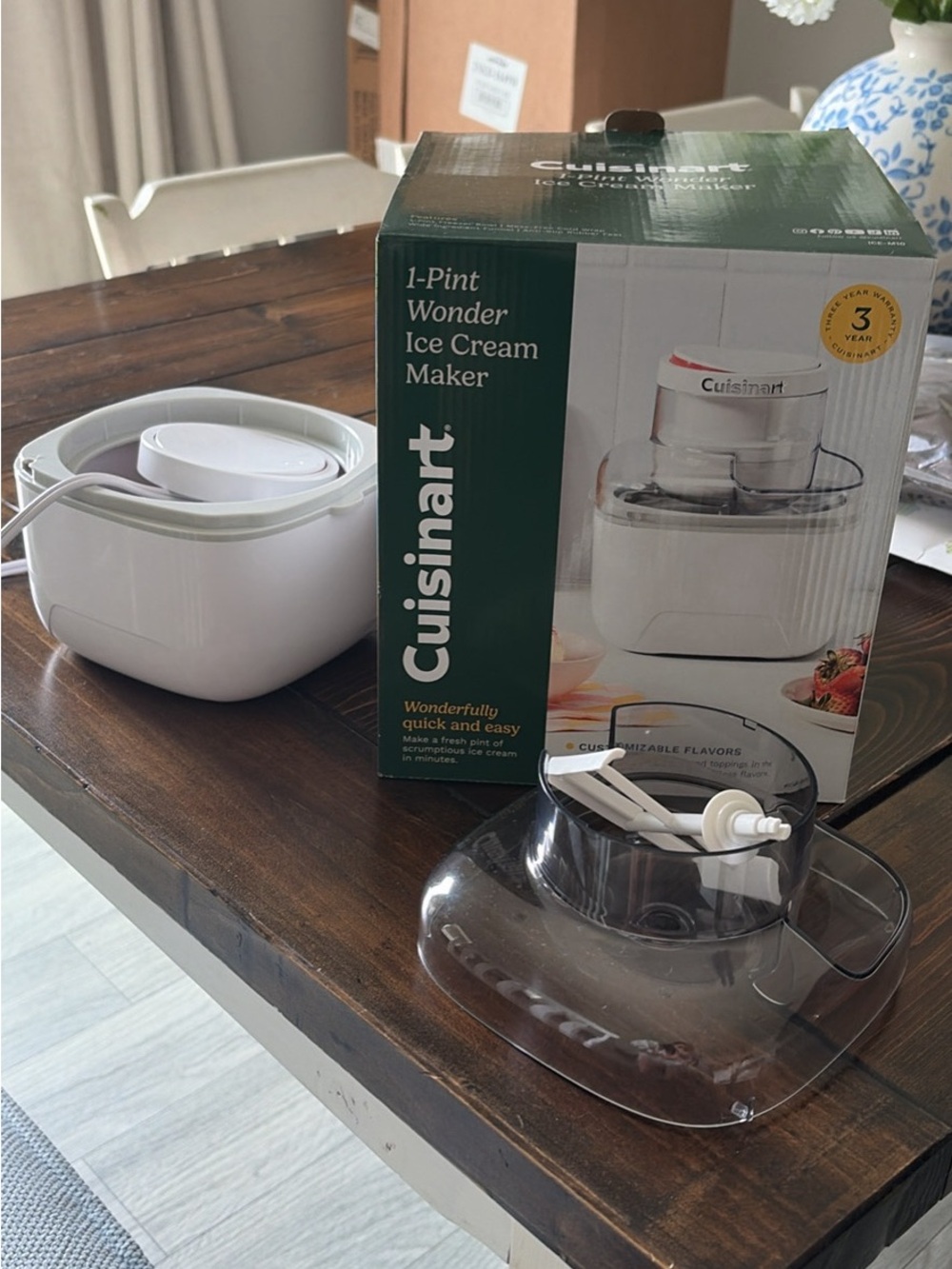 Cuisinart White 1‑Pint Ice Cream Maker with Clear Lid